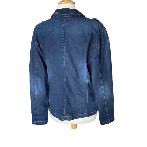 Democracy Denim Trucker Jean Jacket Blue Military Indie Grunge Faded-XL - Picture 11 of 16